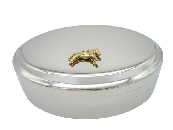 Gold Toned Horse Racing Jockey Pendant Oval Trinket Jewelry Box