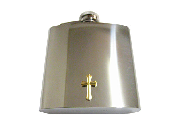 Gold Toned Intricately Detailed Cross 6 Oz. Stainless Steel Flask
