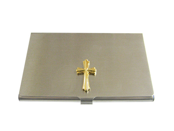 Gold Toned Intricately Detailed Cross Business Card Holder