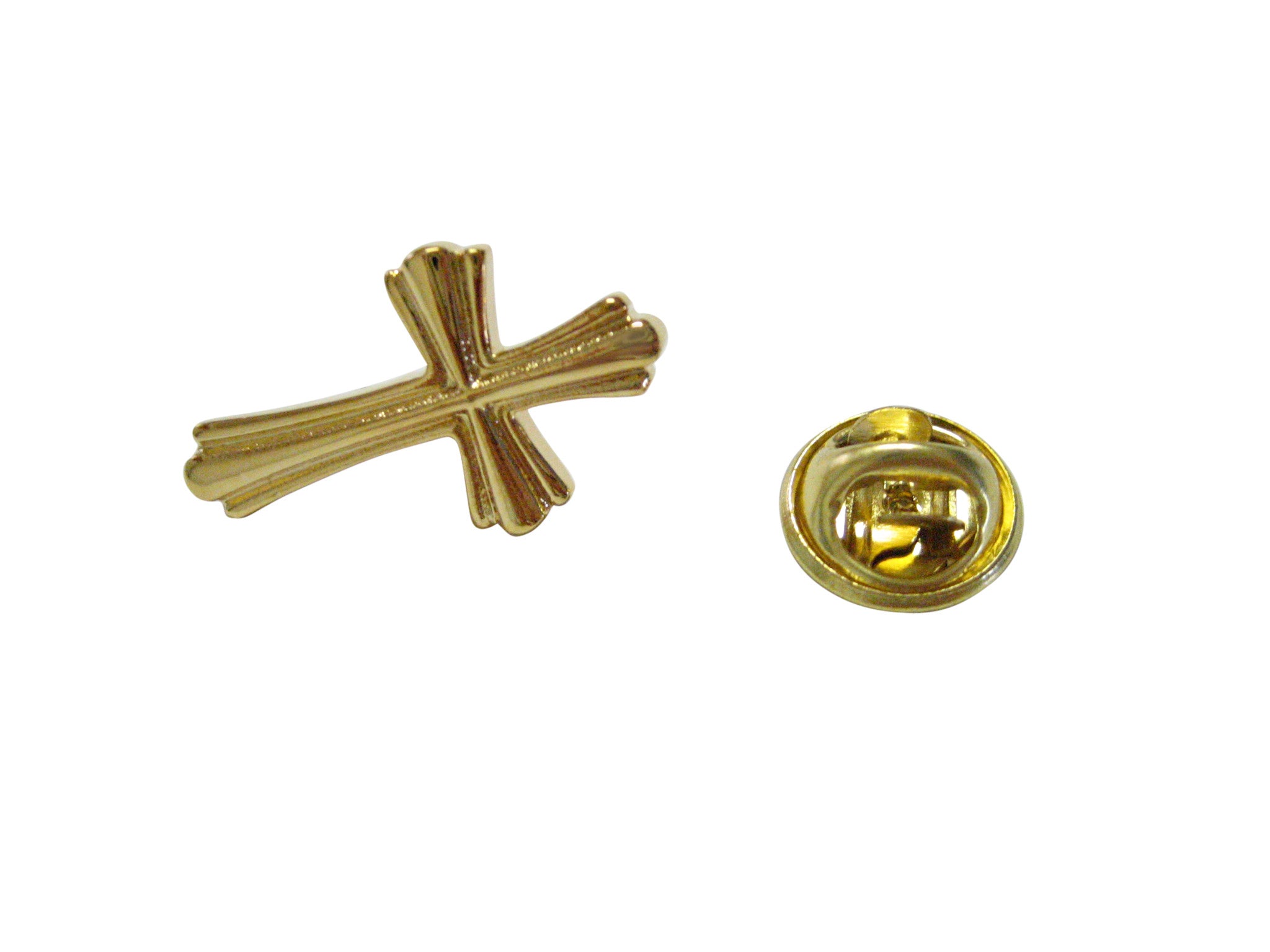 Croos Pin Gold Toned Intricately Detailed Cross Lapel Pin - Kiola Designs