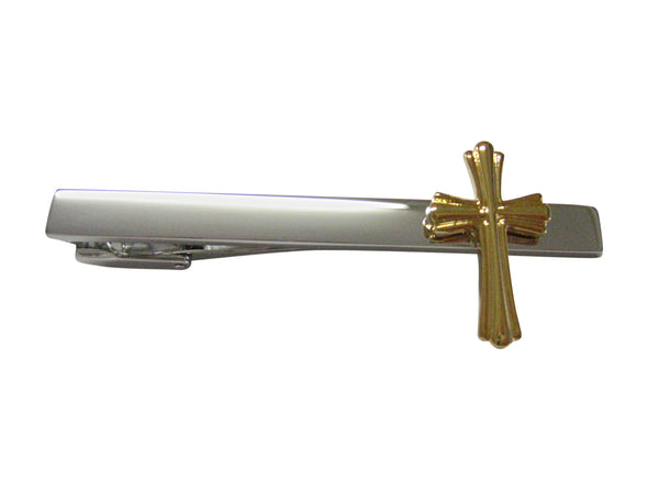Gold Toned Intricately Detailed Cross Square Tie Clip