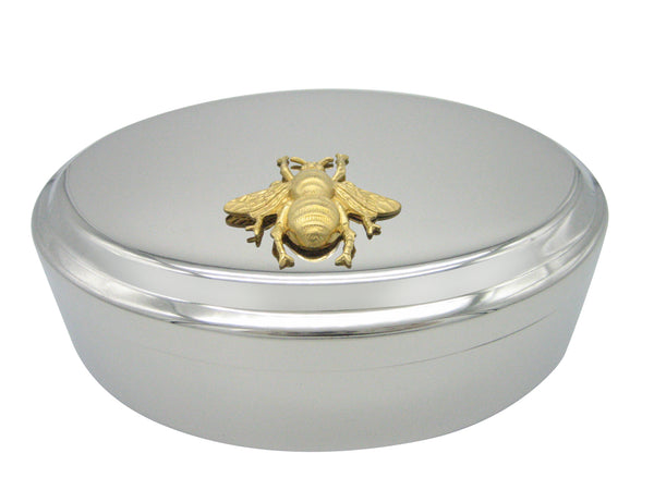Gold Toned Large Bee Bug Insect Pendant Oval Trinket Jewelry Box