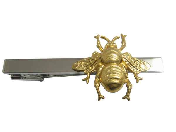 Gold Toned Large Bee Bug Insect Pendant Square Tie Clip
