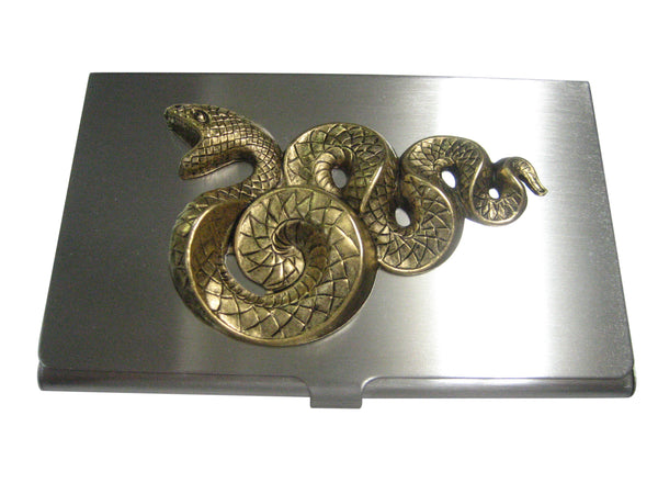 Gold Toned Large Coiled Snake Business Card Holder