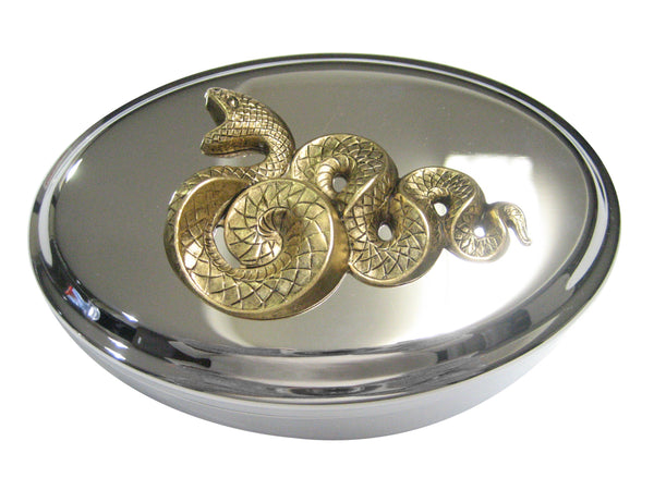 Gold Toned Large Coiled Snake Oval Trinket Jewelry Box