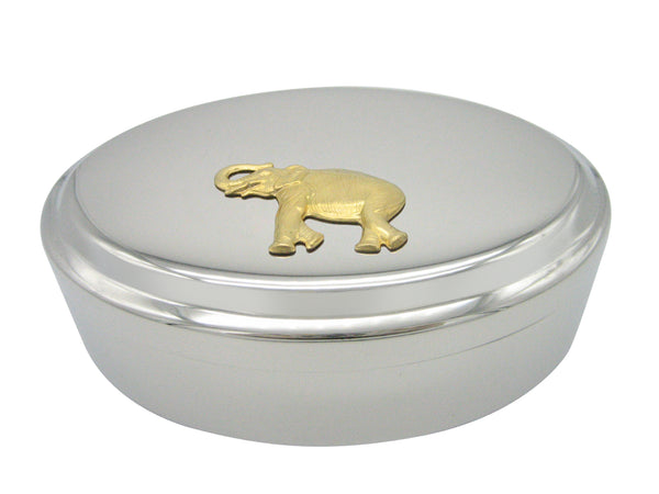 Gold Toned Large Elephant Pendant Oval Trinket Jewelry Box