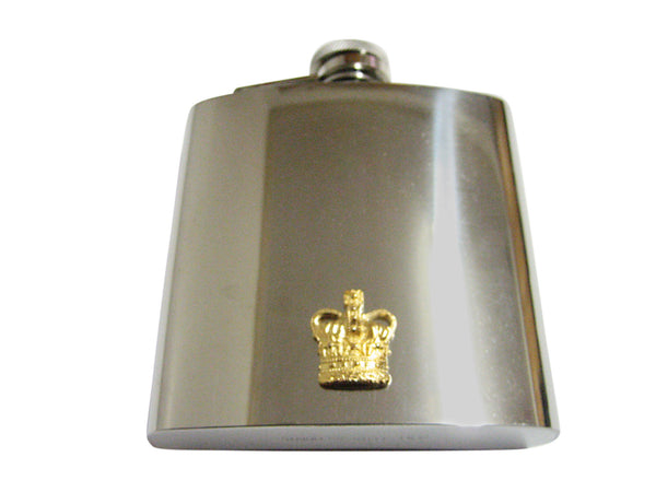Gold Toned Large Full Crown 6 Oz. Stainless Steel Flask