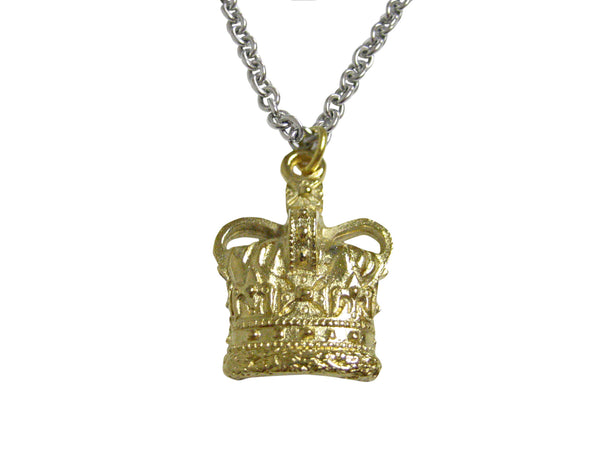 Gold Toned Large Full Crown Pendant Necklace