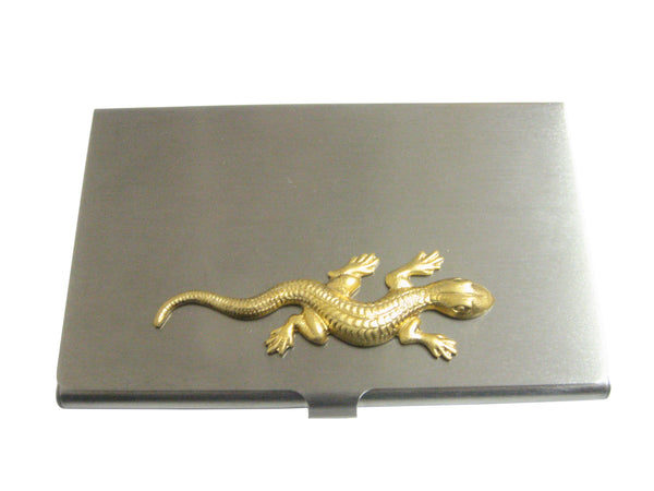 Gold Toned Large Lizard Pendant Business Card Holder