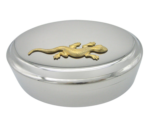 Gold Toned Large Lizard Pendant Oval Trinket Jewelry Box
