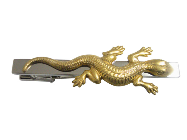 Gold Toned Large Lizard Pendant Square Tie Clip