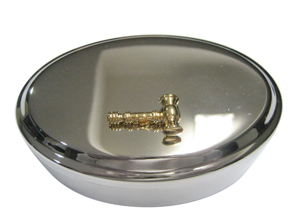 Gold Toned Law Auctioneer Gavel Oval Trinket Jewelry Box