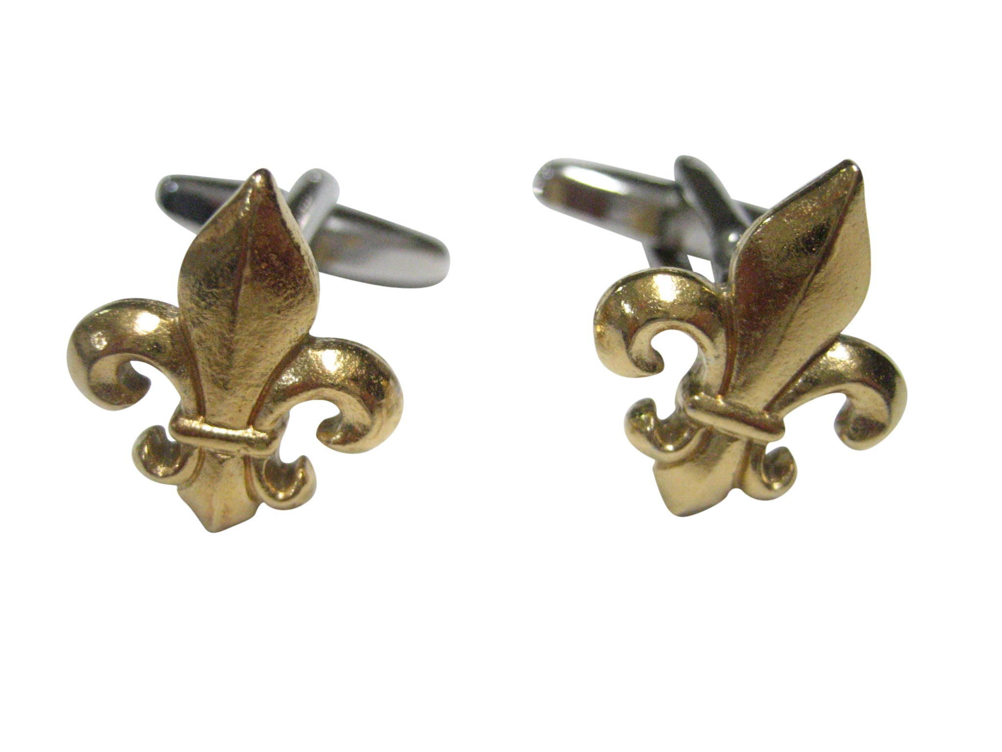 Gold Toned Matte Finish Fleur de Lys Cufflinks