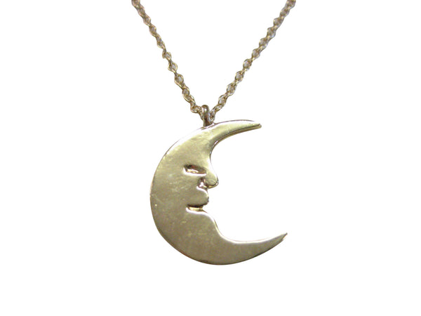 Gold Toned Moon Design Pendant Necklace