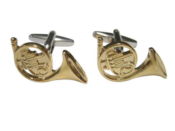 Gold Toned Musical French Horn Instrument Cufflinks