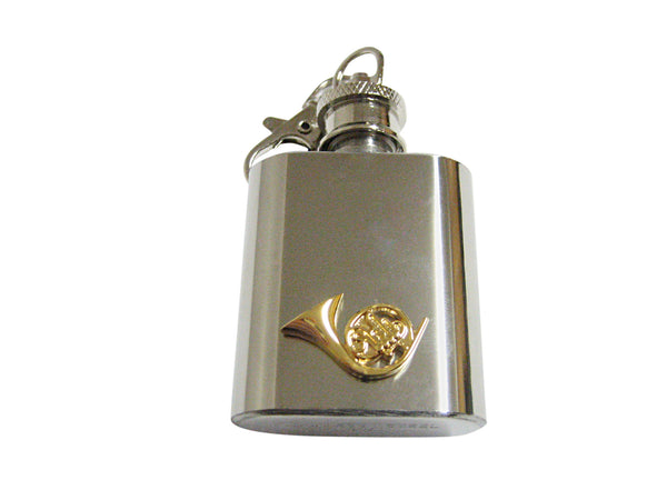 Gold Toned Musical French Horn Instrument 1 Oz. Stainless Steel Key Chain Flask