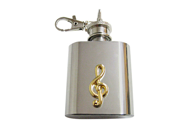 Gold Toned Musical Treble Note 1 Oz. Stainless Steel Key Chain Flask