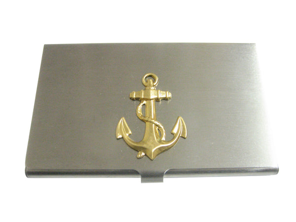 Gold Toned Nautical Roped Anchor Pendant Business Card Holder