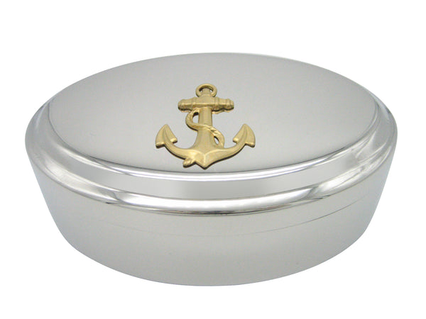 Gold Toned Nautical Roped Anchor Pendant Oval Trinket Jewelry Box