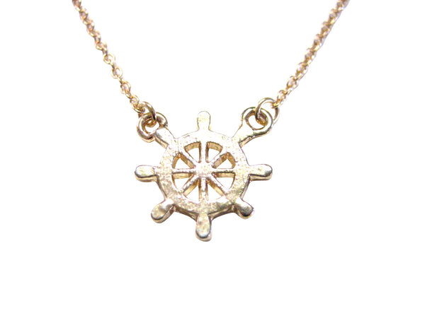 Gold Toned Nautical Ship Helm Pendant Necklace