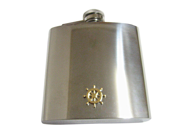 Gold Toned Nautical Steering Helm 6 Oz. Stainless Steel Flask