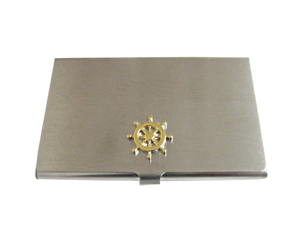 Gold Toned Nautical Steering Helm Business Card Holder