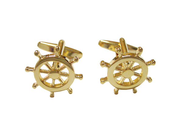 Gold Toned Nautical Steering Helm Cufflinks