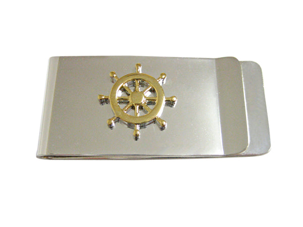 Gold Toned Nautical Steering Helm Money Clip
