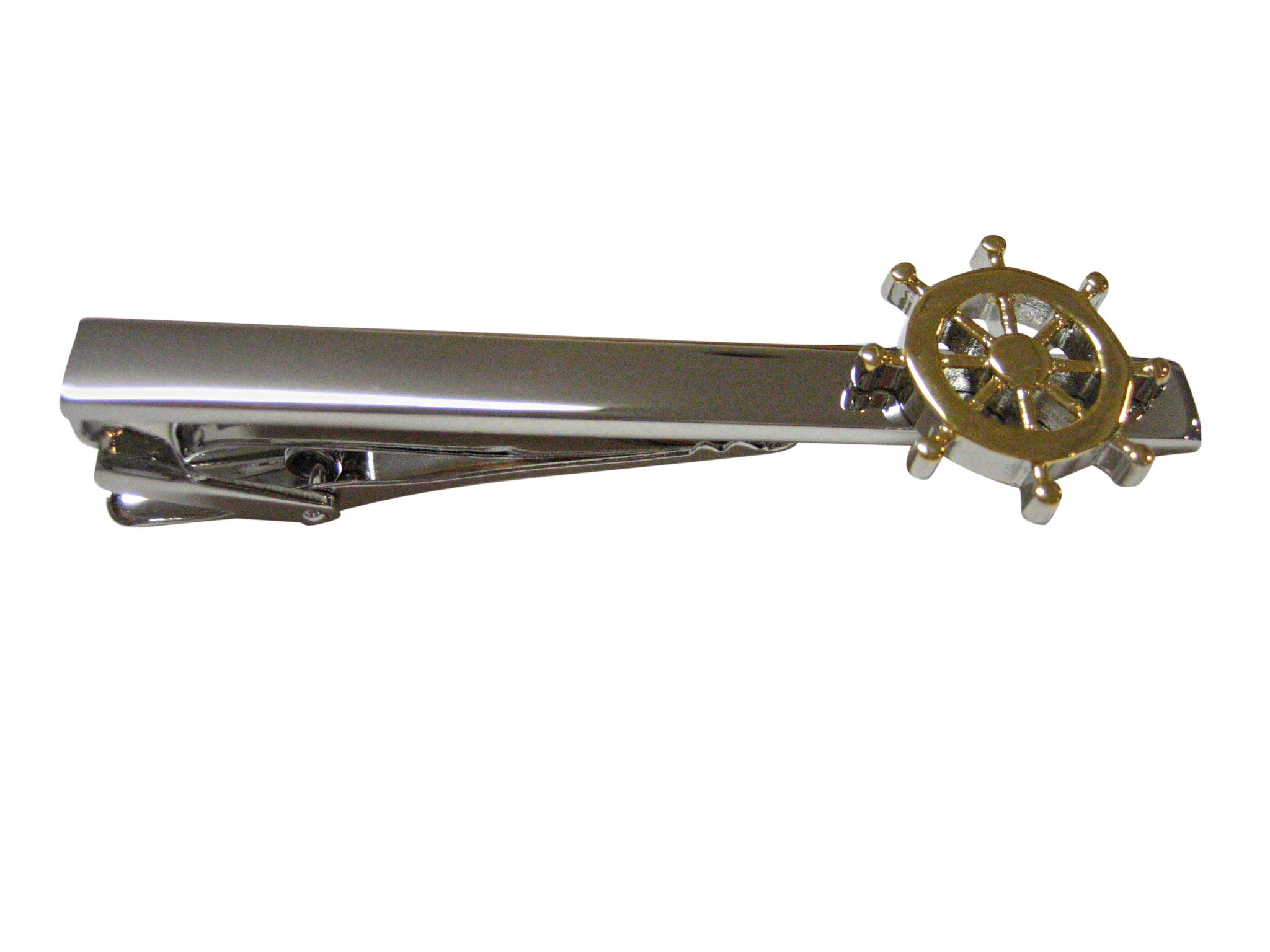 Gold Toned Nautical Steering Helm Square Tie Clip