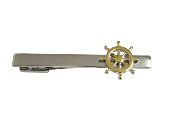 Gold Toned Nautical Steering Helm Square Tie Clip