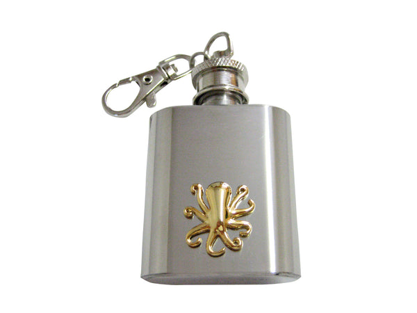 Gold Toned Octopus 1 Oz. Stainless Steel Key Chain Flask
