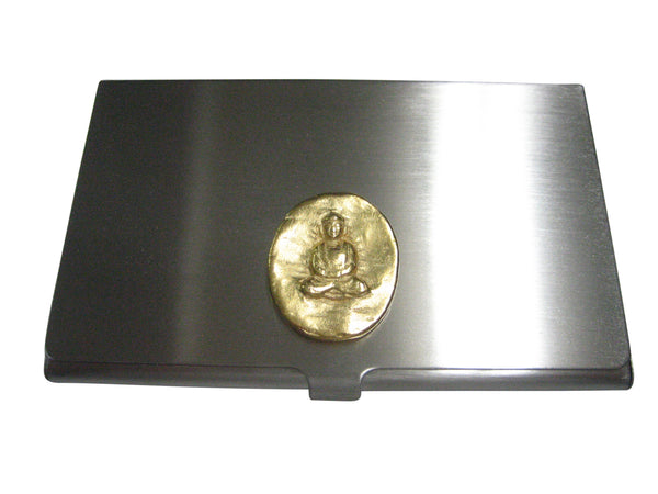 Gold Toned Oval Buddha Buddhism Business Card Holder