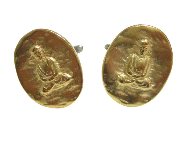 Gold Toned Oval Buddha Buddhism Cufflinks