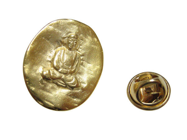 Gold Toned Oval Buddha Buddhism Lapel Pin