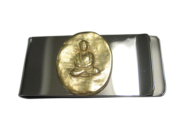 Gold Toned Oval Buddha Buddhism Money Clip