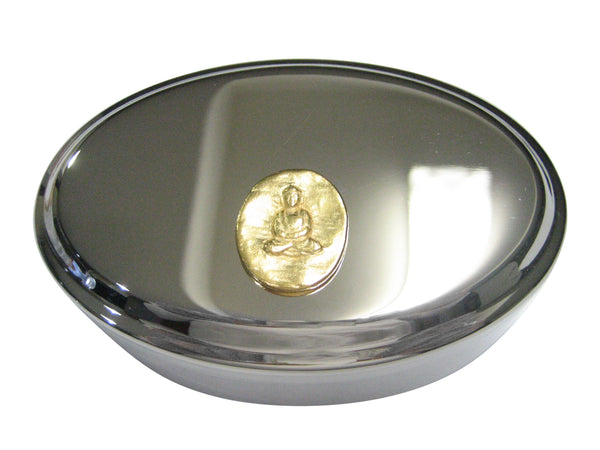 Gold Toned Oval Buddha Buddhism Oval Trinket Jewelry Box
