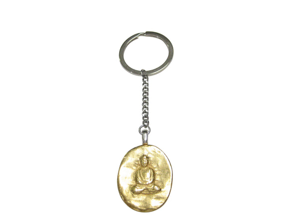 Gold Toned Oval Buddha Buddhism Pendant Keychain