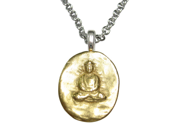 Gold Toned Oval Buddha Buddhism Pendant Necklace