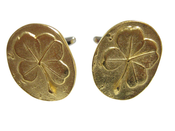 Gold Toned Oval Four Leaf Clover Cufflinks