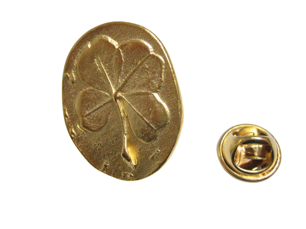 Gold Toned Oval Four Leaf Clover Lapel Pin