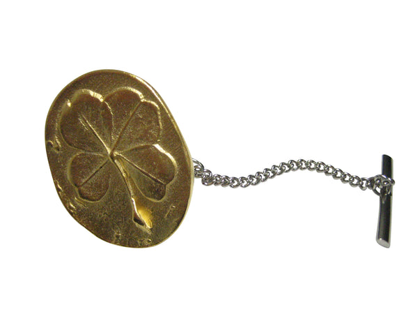Gold Toned Oval Four Leaf Clover Tie Tack