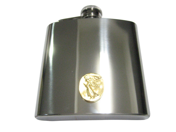 Gold Toned Oval Guardian Angel 6oz Flask