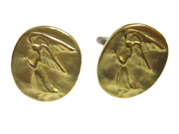 Gold Toned Oval Guardian Angel Cufflinks