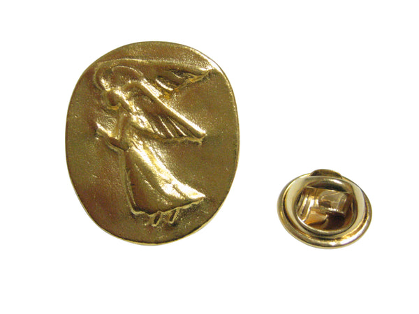 Gold Toned Oval Guardian Angel Lapel Pin