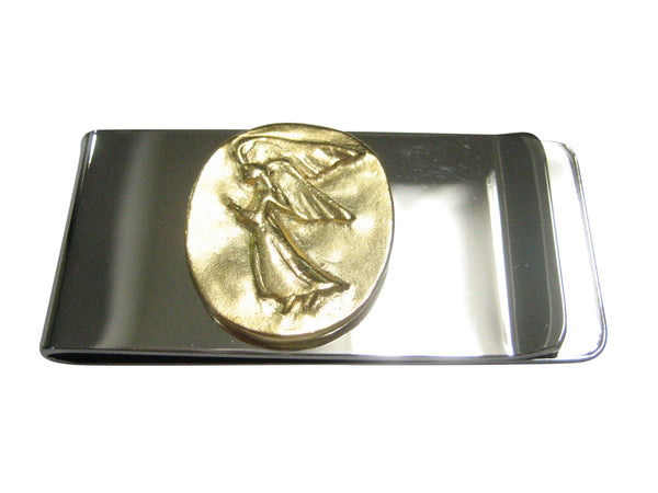 Gold Toned Oval Guardian Angel Money Clip