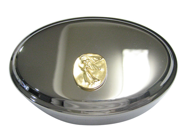 Gold Toned Oval Guardian Angel Oval Trinket Jewelry Box