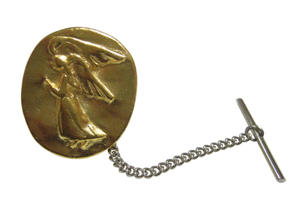 Gold Toned Oval Guardian Angel Tie Tack