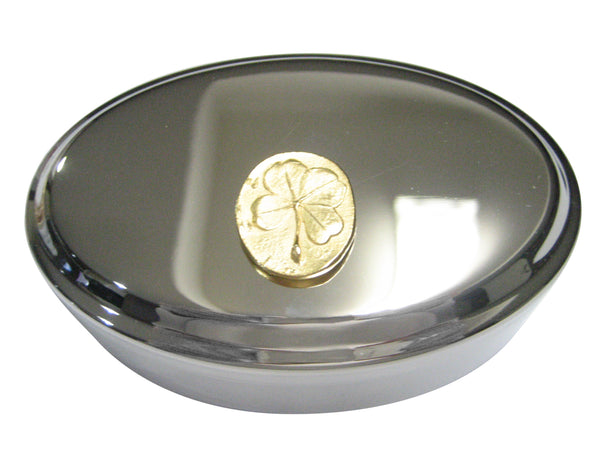 Gold Toned Oval Lucky Four Leaf Clover Oval Trinket Jewelry Box