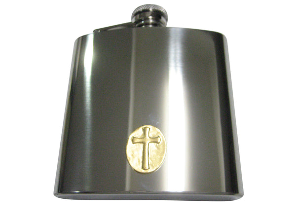 Gold Toned Oval Religious Cross 6oz Flask