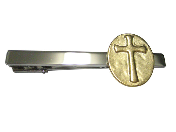 Gold Toned Oval Religious Cross Tie Clip